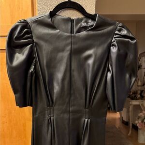 ZARA Faux Leather Puff Sleeve Mini Dress – Black – Size XS